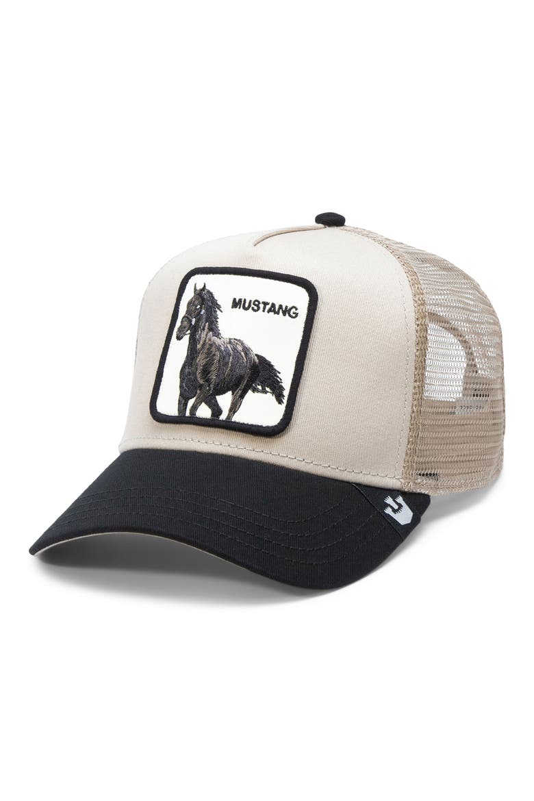 The Mustang Horse Patch Snapback Trucker Hat, Main, color, TAUPE
