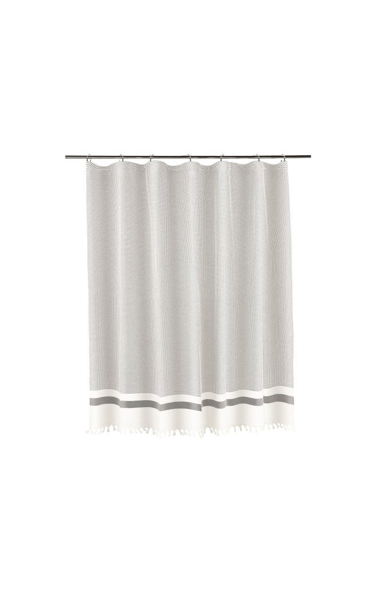 Olive & Linen Pixel Shower Curtain, Alternate, color, Black
