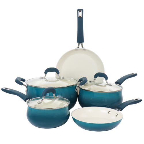 Oster Corbett 8 Piece Nonstick Aluminum Cookware Set In Blue