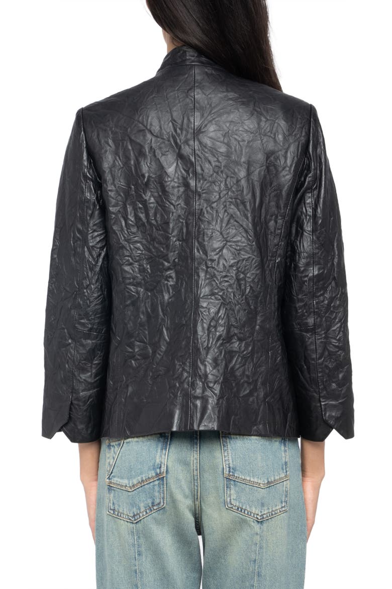 Veryn Cuir Crinkled Leather Jacket, Alternate, color, BLACK