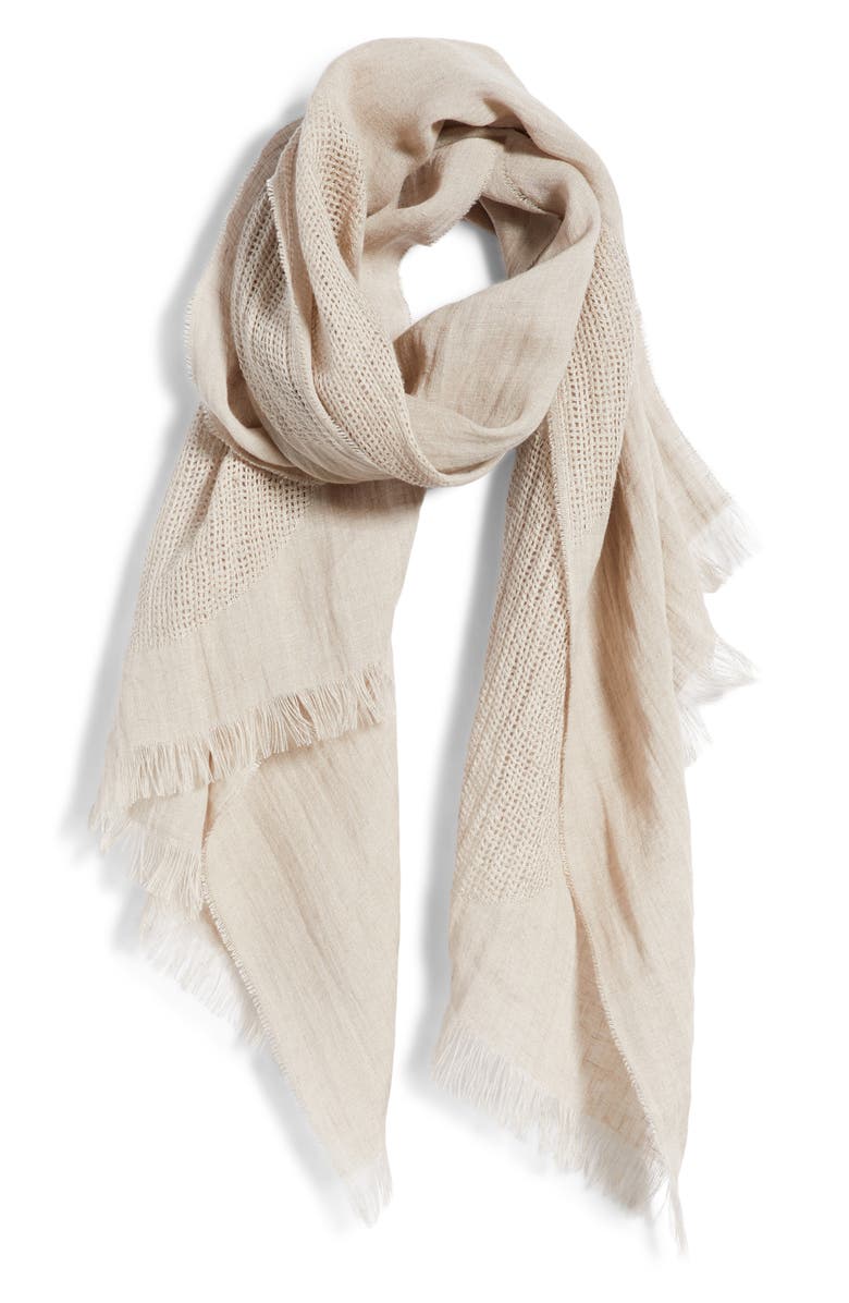 Eileen Fisher Linen Circles Scarf, Alternate, color, Wheat