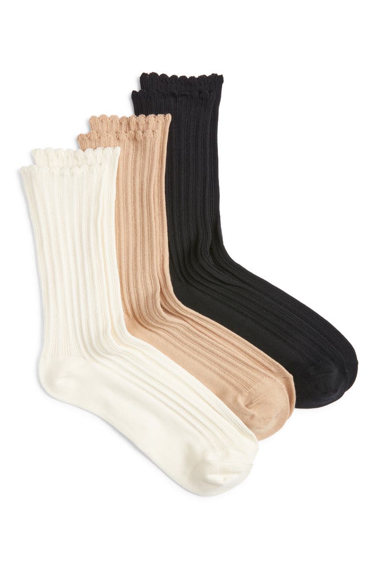 3-Pack Scalloped Pointelle Crew Socks, Main, color, ASSORTED PACK