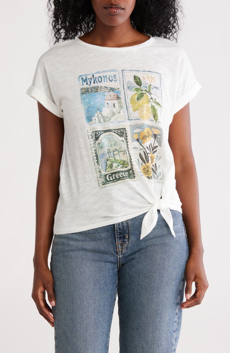 Lucky Brand Side Tie Hem Graphic T-Shirt, Main, color, Marshmallow