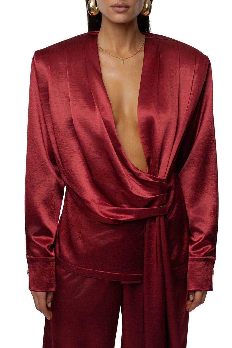 Statement Satin Drape Top, Main, color, RED