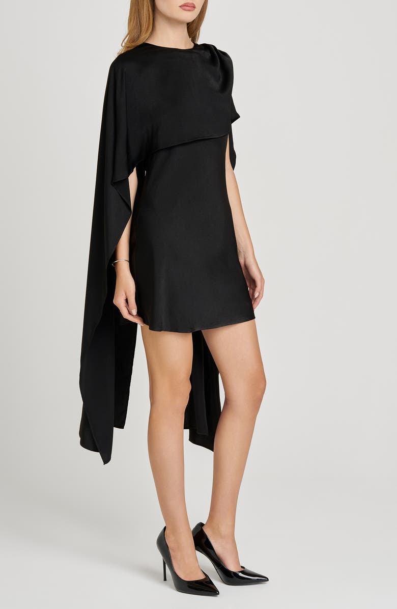 WAYF x Sara Walker Elle Capelet Satin Minidress, Alternate, color, Black