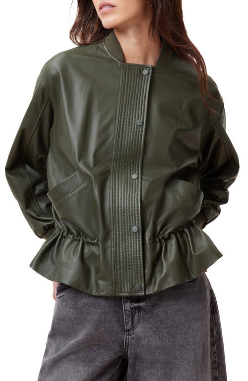 Allsaints Sofi Drawstring Leather Bomber Jacket In Military Green