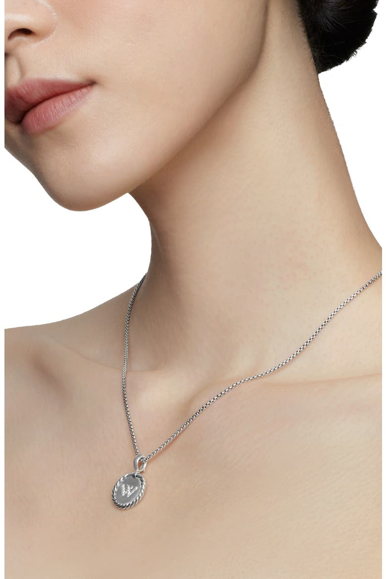 Initial Charm Necklace with Diamonds, Alternate, color, SILVER/ DIAMOND-W