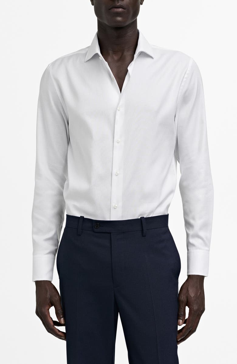 MANGO Slim Fit White Textured Cotton Dress Shirt, Main, color, 