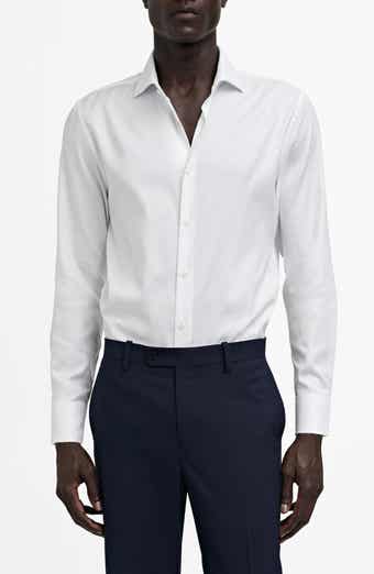 MANGO Slim Fit White Textured Cotton Dress Shirt