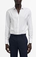 MANGO Slim Fit White Textured Cotton Dress Shirt
