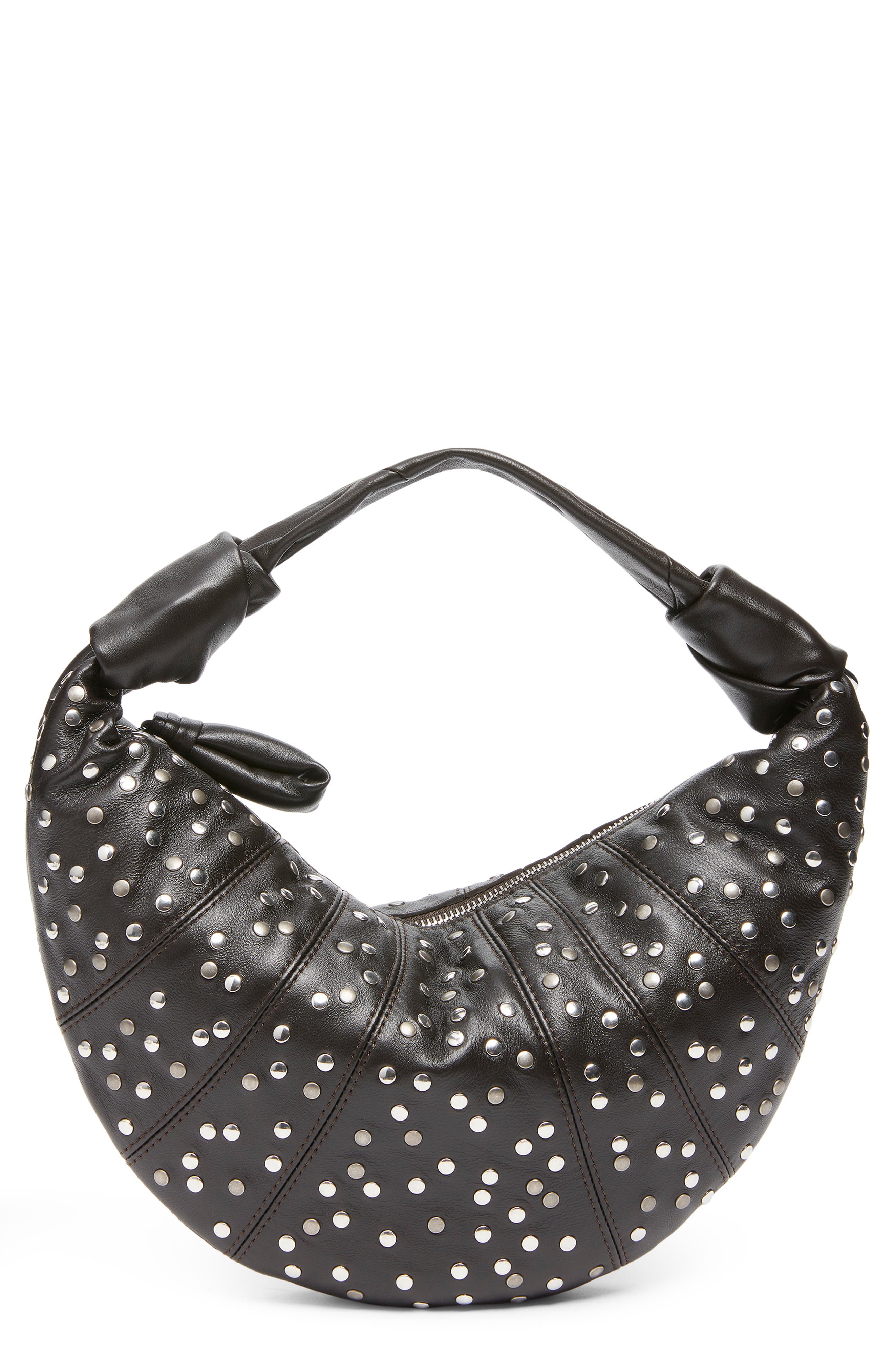 Lemaire Mini Fortune Croissant Studded Leather Handbag, Main, color, Dark Chocolate