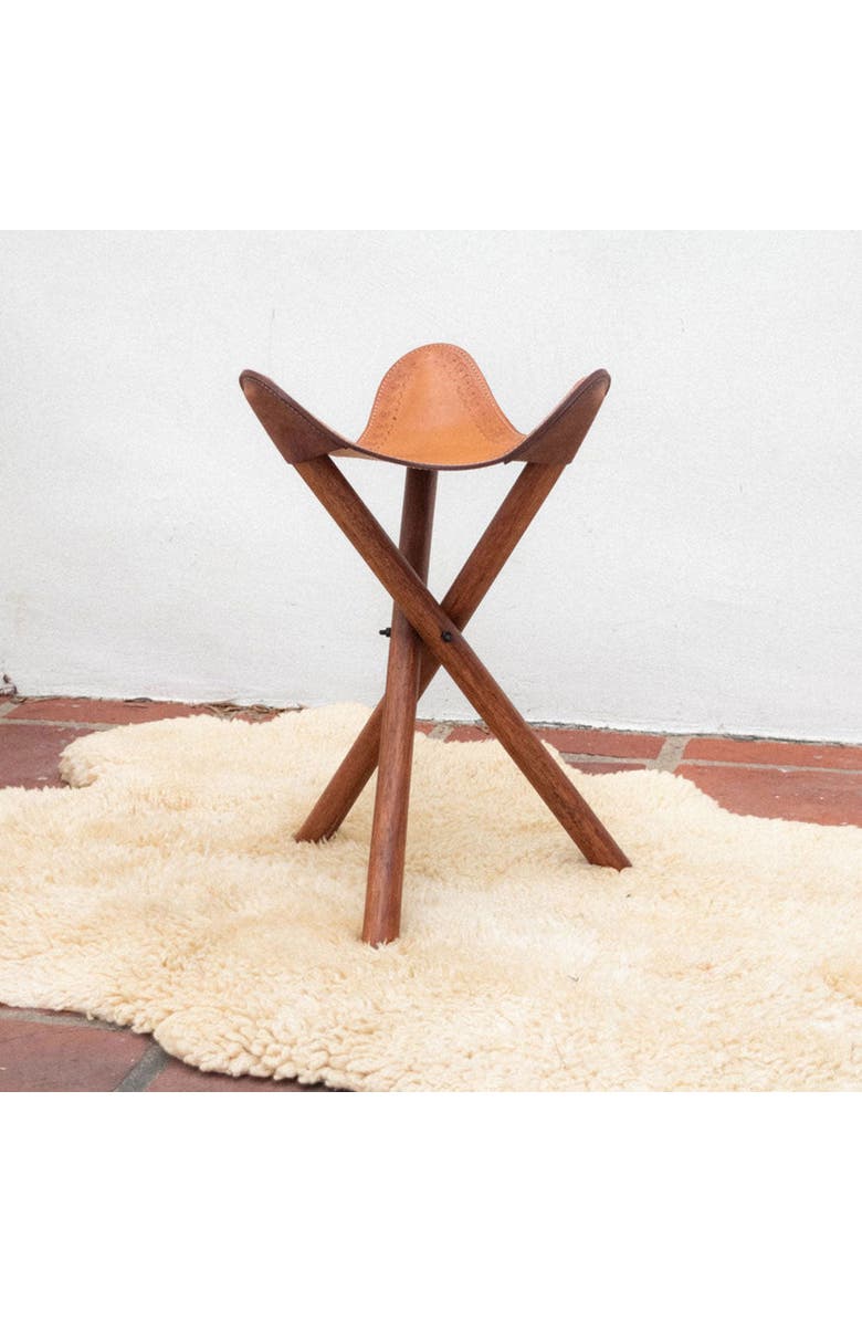 Minga Handmade Leather Stool - Stamped Design, Main, color,
