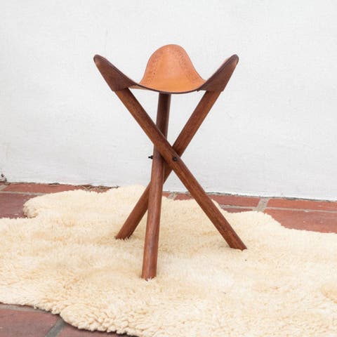 Handmade Leather Stool - Stamped Design
