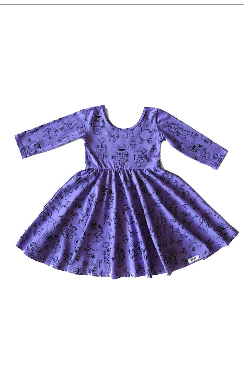 WORTHY THREADS Printed Twirly Dress, Main, color, Robots