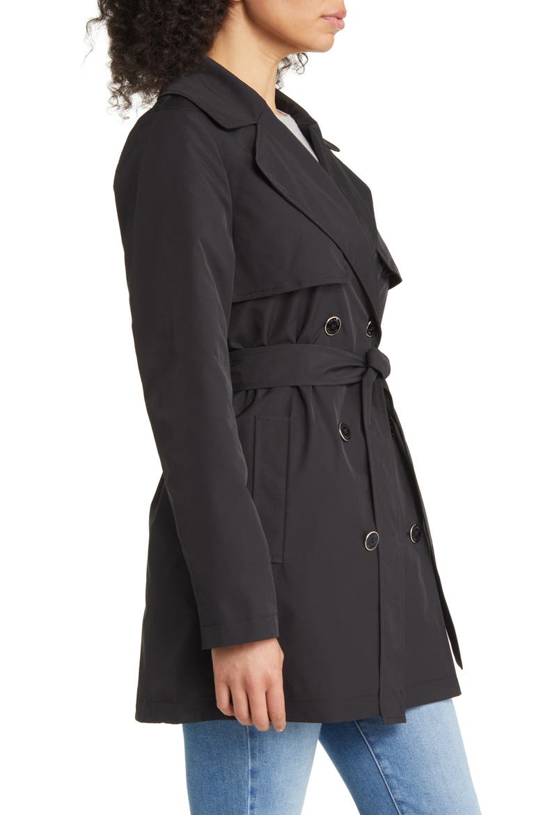 Double Breasted Belted Trench Coat, Alternate, color, BLACK