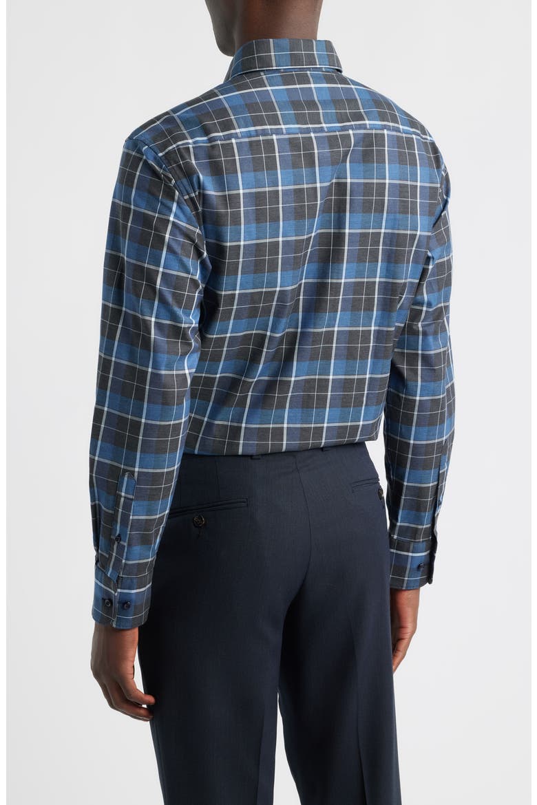 Modern Fit Plaid Non-Iron Cotton Twill Dress Shirt, Alternate, color, DARK BLUE