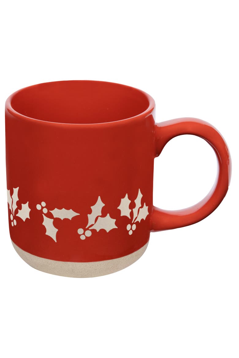 Holiday 14 oz Stoneware Coffee Mug, Main, color, Holly