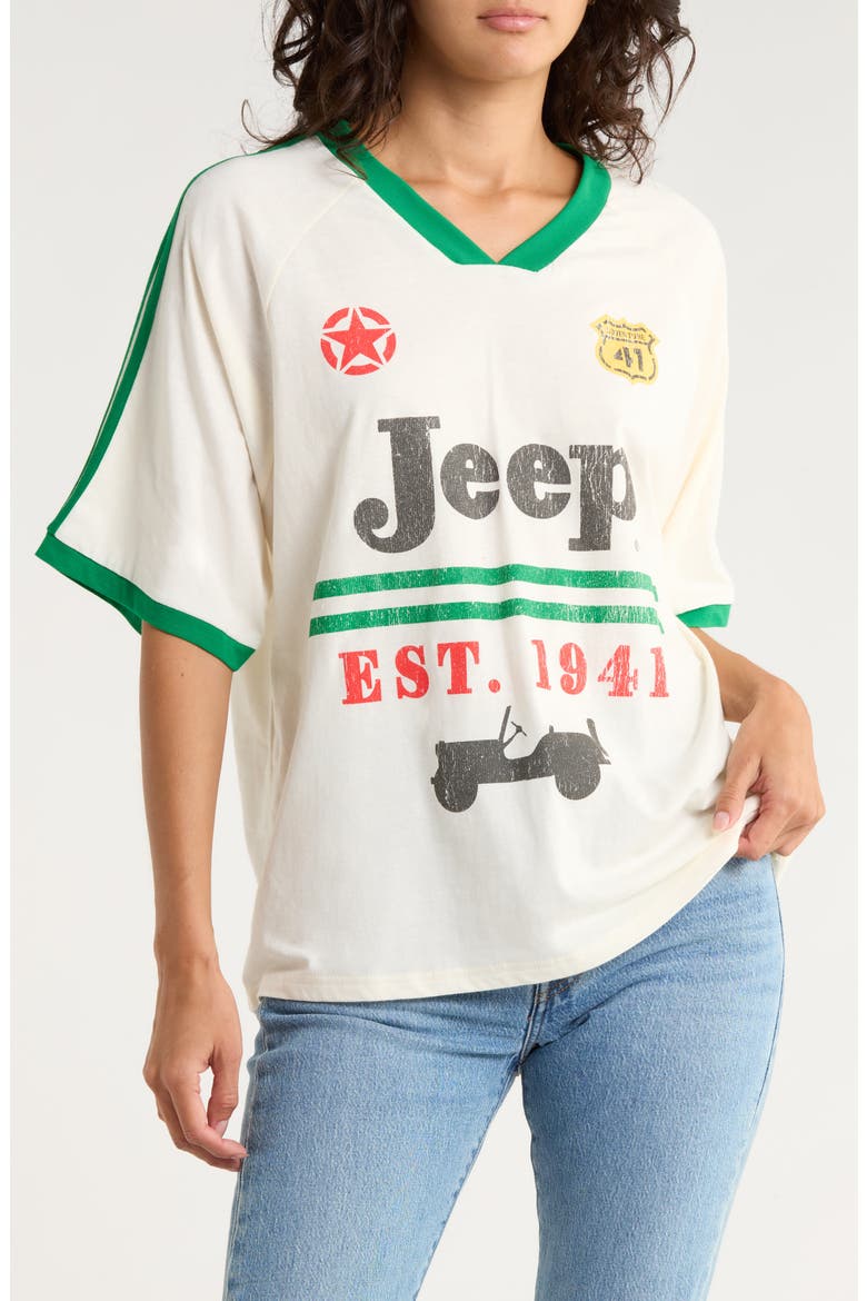 Jeep Stripes Est. 1941 V-Neck T-Shirt, Main, color, WHITE