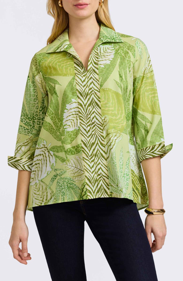 Foxcroft Agnes Mixed Palm Print Cotton Shirt, Main, color,