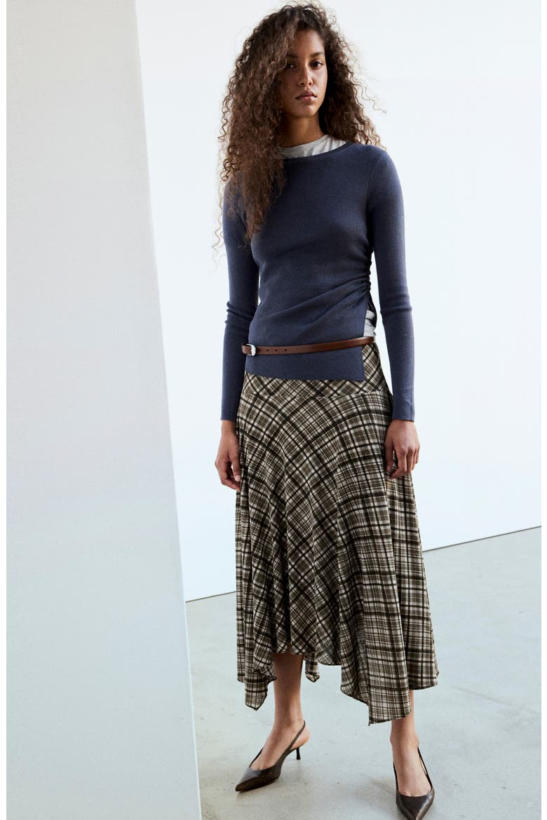 Check Asymmetric Maxi Skirt, Alternate, color, BROWN