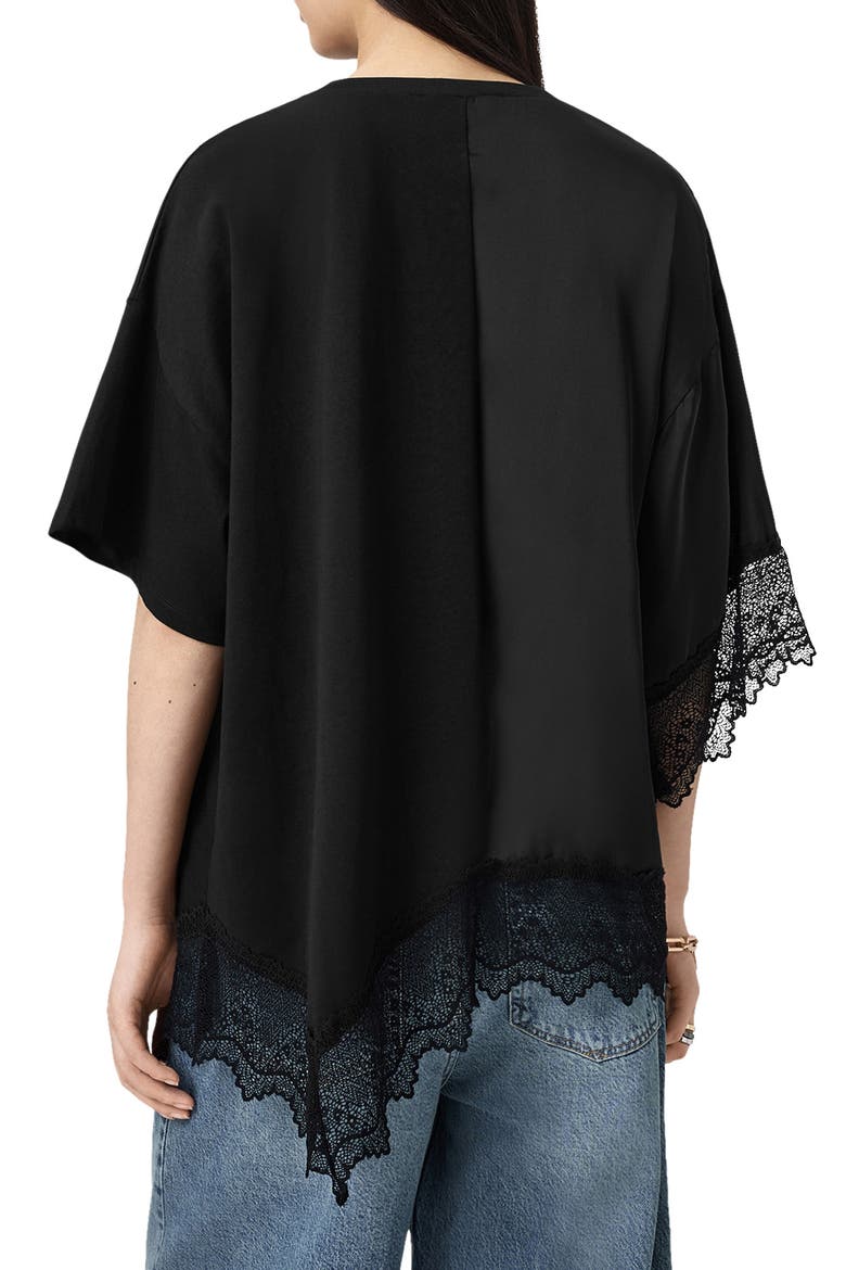 Lenny Oversize Lace Trim Cotton T-Shirt, Alternate, color, BLACK