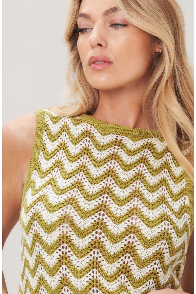 Chevron Crochet Top, Alternate, color, OLIVE/ WHITE