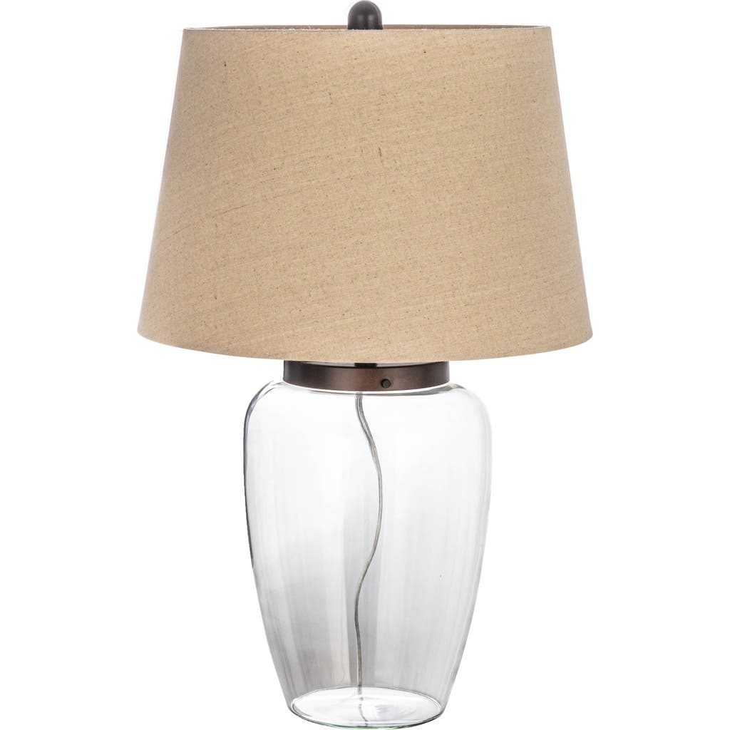 Storied Home Fillable Glass Table Lamp With Linen Shade, Clear And White In Transparent