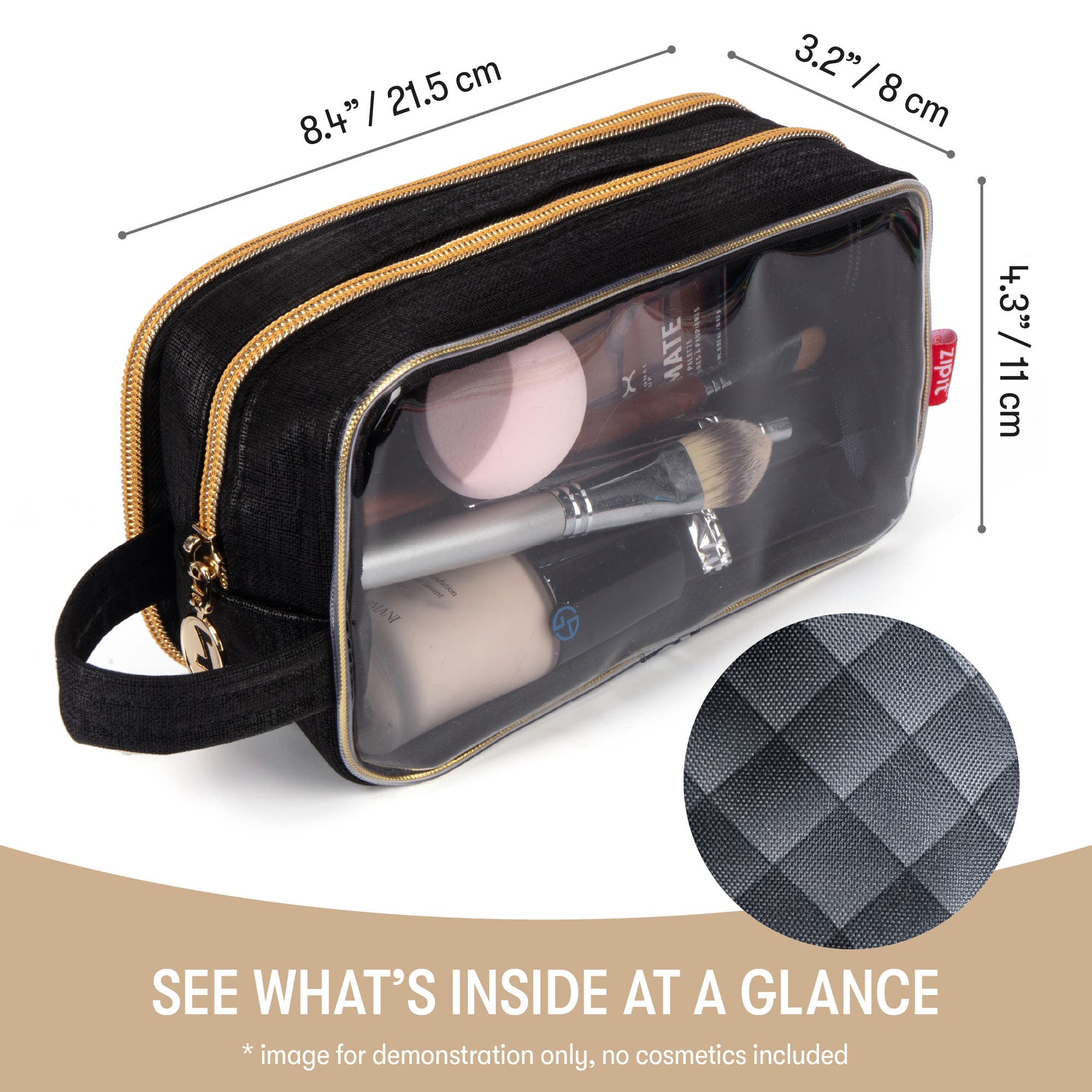 ZIPIT Travel Makeup Bag, Black, Soft Shell, Large Zipper Cosmetic Case, Alternate, color, Black