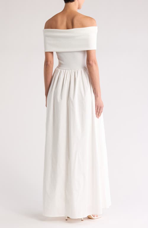 BY DESIGN LOVE BY DESIGN MONET OFF-THE-SHOULDER MIXED MEDIA MAXI DRESS