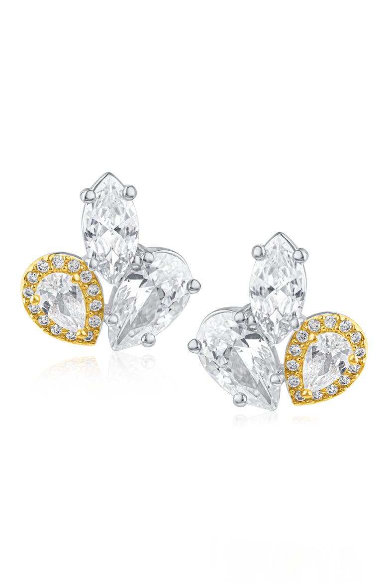 Cubic Zirconia Mixed Cluster Stud Earrings, Main, color, CLEAR SILVER/ GOLD