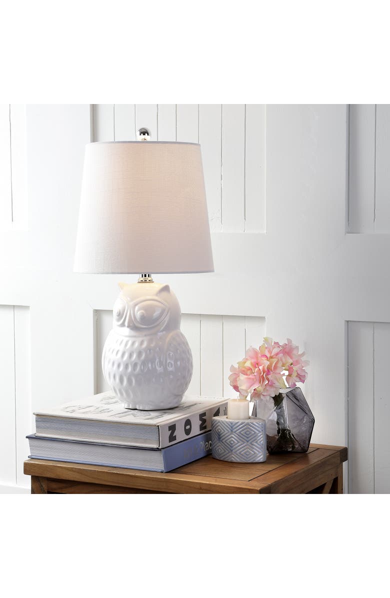 JONATHAN Y Hoot Ceramic Mini LED Table Lamp, Alternate, color, White