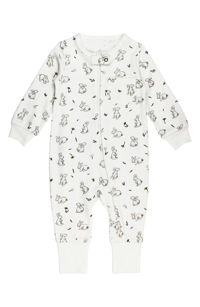 L'ovedbaby Bunny Print Organic Cotton Zip Pocket Romper, Main, color, 