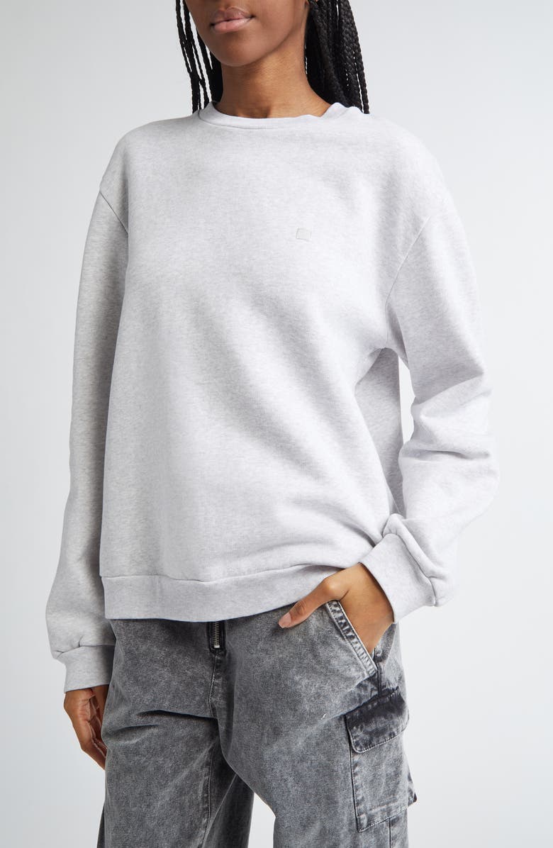 Acne Studios Faihra U Face Patch Fleece Sweatshirt, Alternate, color, Pale Grey Melange