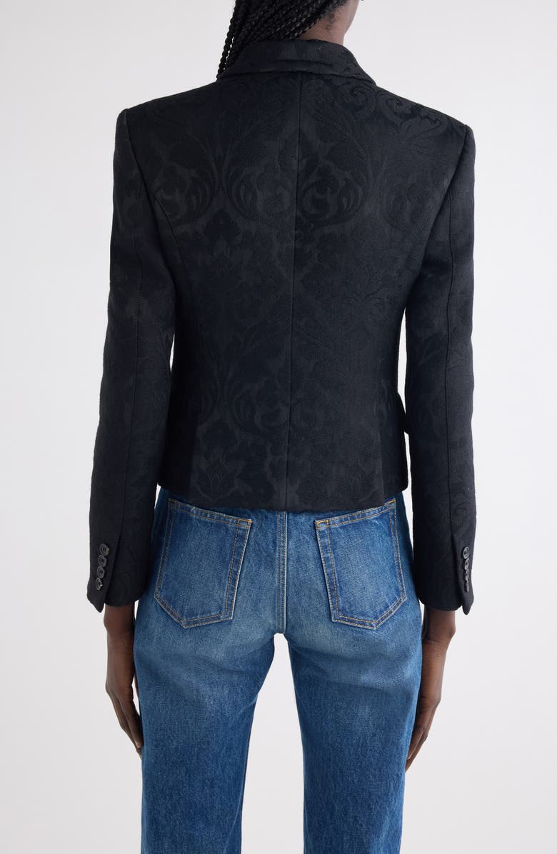 Chloé Double Breasted Floral Jacquard Wool Blend Crop Jacket, Alternate, color, Black
