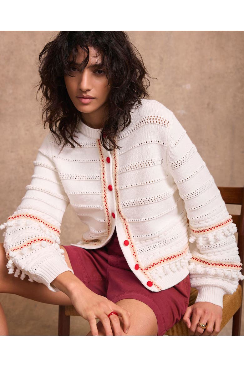 Cotton Blend Tassel Cardigan, Alternate, color, Ivory