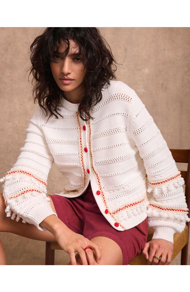 MINT VELVET Cotton Blend Tassel Cardigan, Alternate, color, Ivory