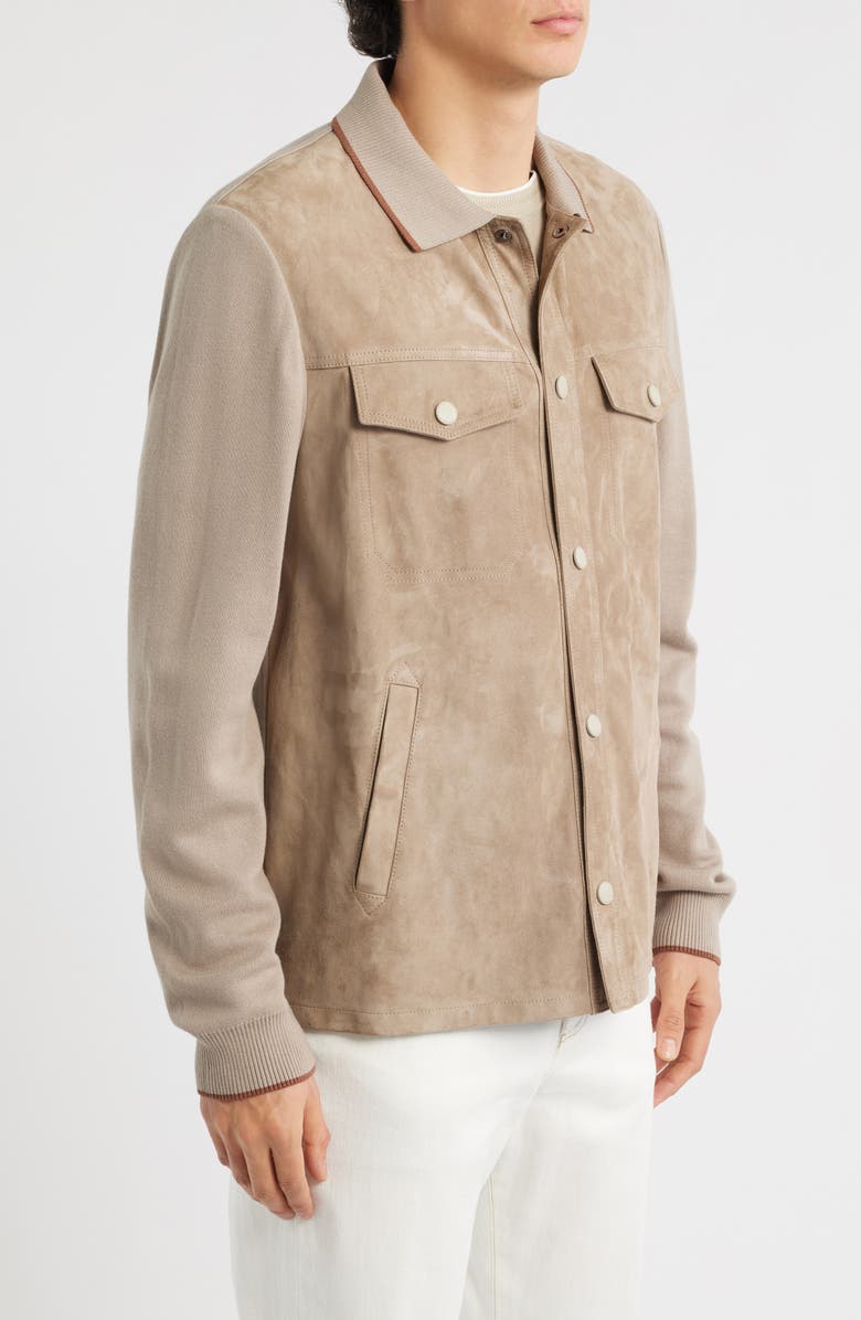 Canali Ultralight Suede & Merino Wool Overshirt, Alternate, color, Beige