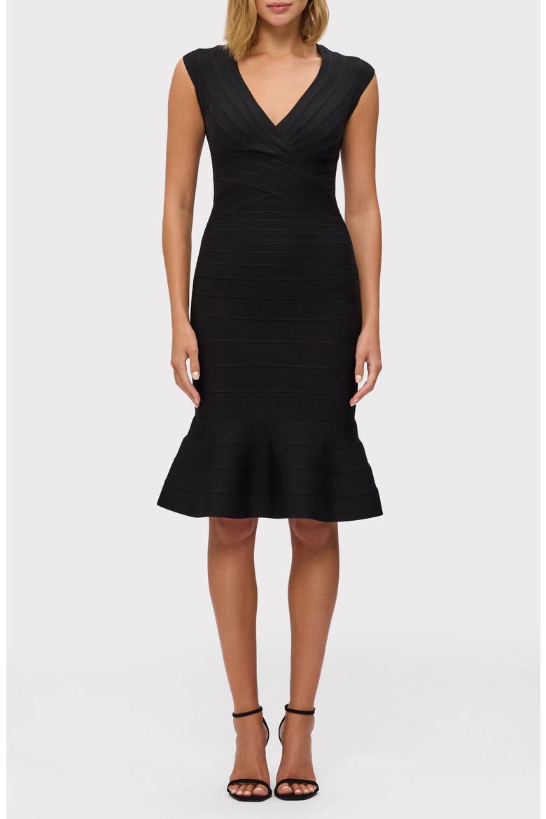 The Sophia Flare Hem Bandage Dress, Main, color, BLACK