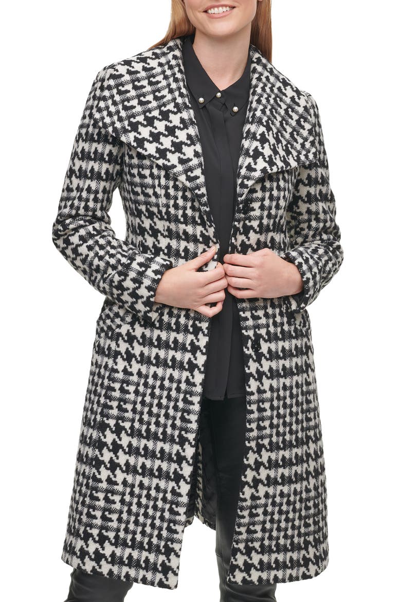 Wool Belted Wrap Coat, Main, color, BLACK/ WHITE