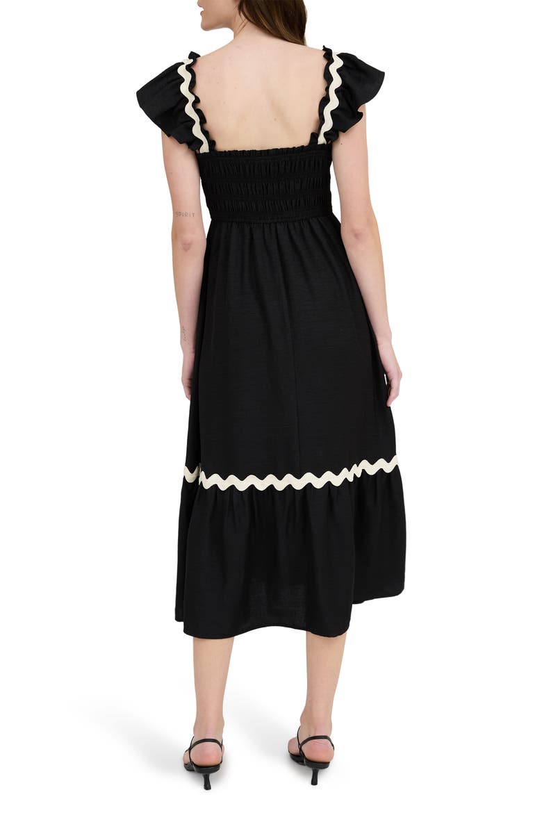 Wavy Ribbon Tiered Midi Dress, Alternate, color, BLACK