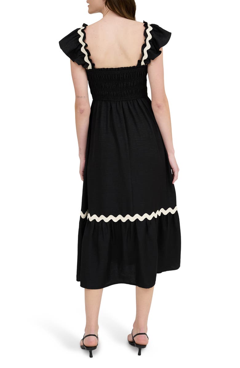 AUGUST SKY Wavy Ribbon Tiered Midi Dress, Alternate, color, Black