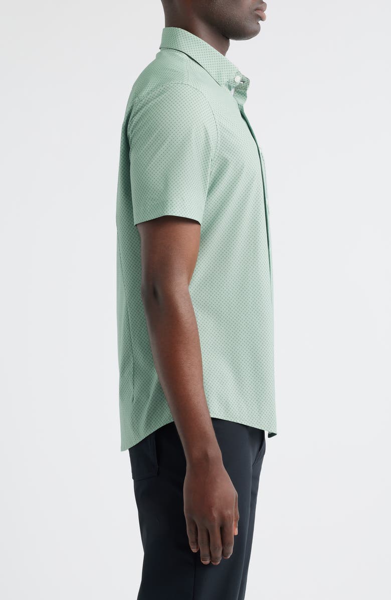 Mizzen+Main Leeward Trim Fit Dot Print Short Sleeve Button-Up Shirt, Alternate, color, Pale Green Dual Dots