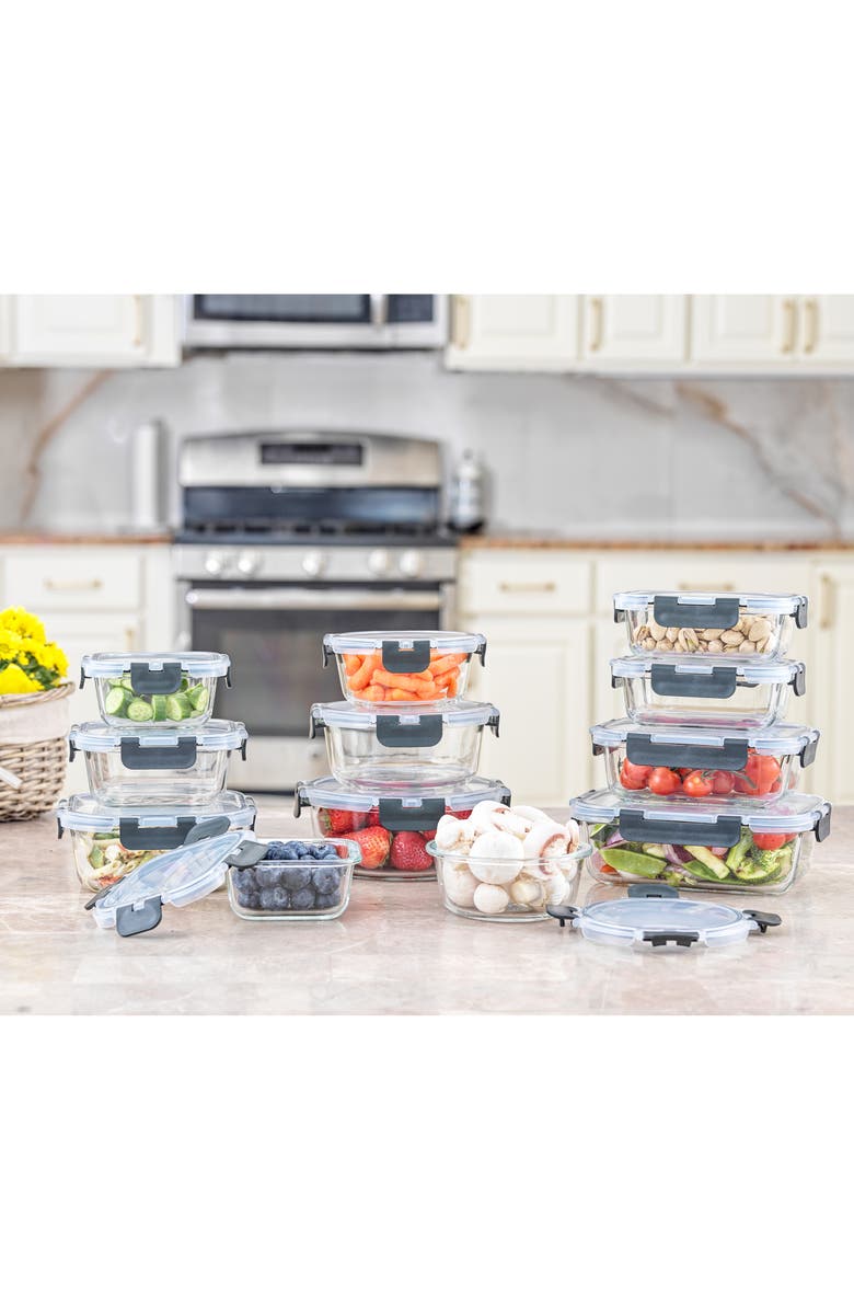 JoyJolt 24-Piece Glass Food Storage Containers with Airtight Lids, Alternate, color, Clear/ Black