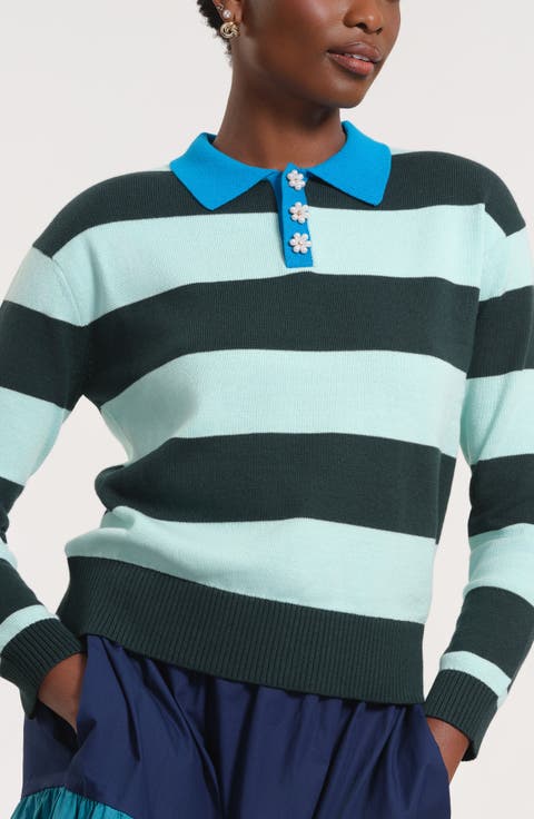 Floral Button Rugby Sweater