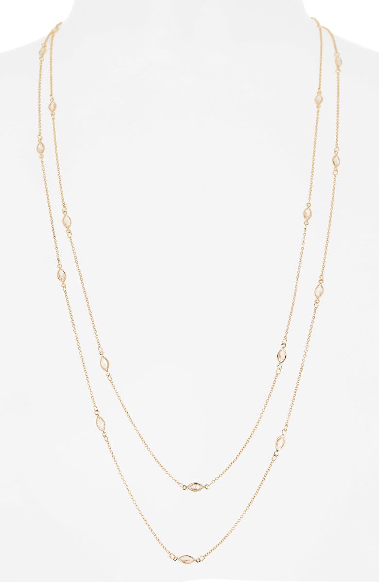NORDSTROM RACK Marquise Cubic Zirconia Station Layered Necklace, Alternate, color, Clear- Gold