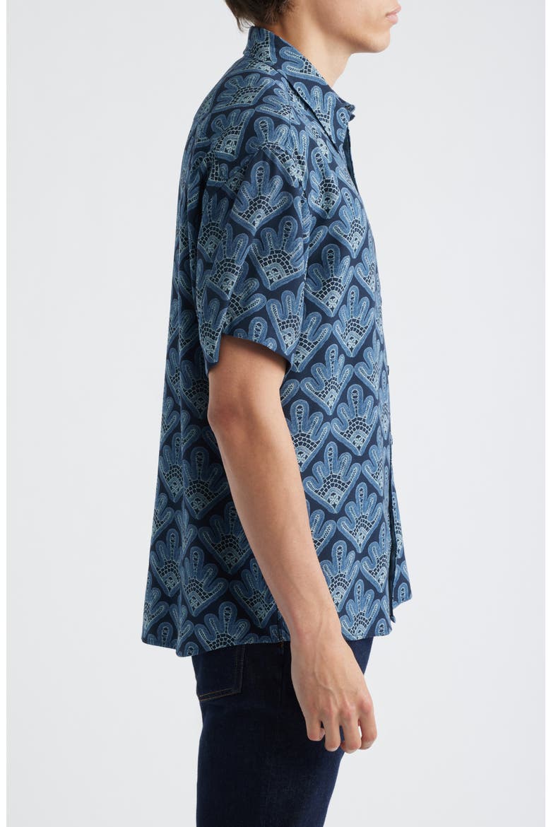 Deon 50055 Abstract Print Short Sleeve Button-Up Shirt, Alternate, color, NAVY BLUE