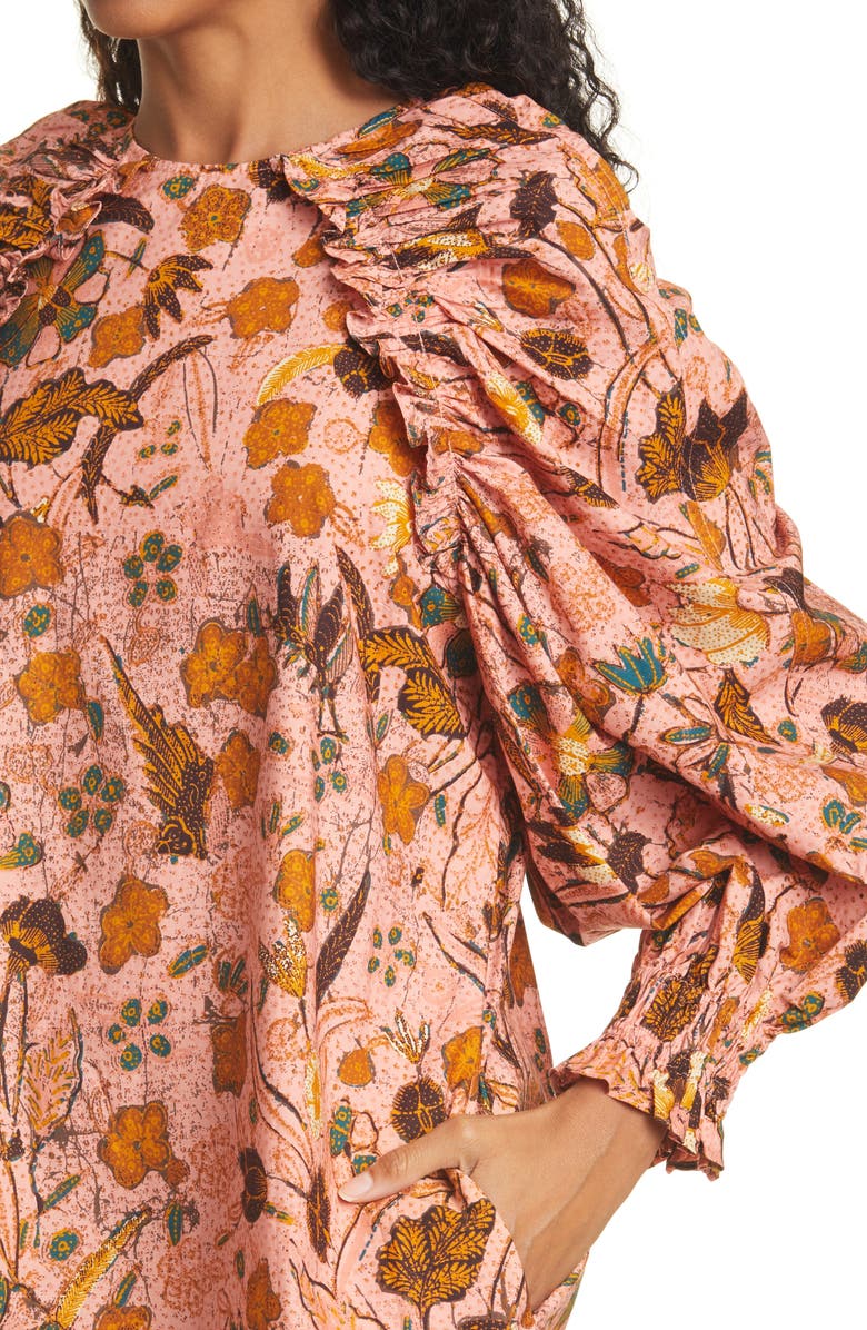 Ulla Johnson Devya Floral Long Balloon Sleeve Shift Dress, Alternate, color, 