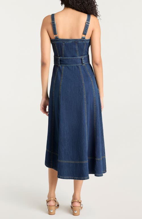 Cinq À Sept Larsa Belted Sleeveless Asymmetric Denim Midi Dress In Blue