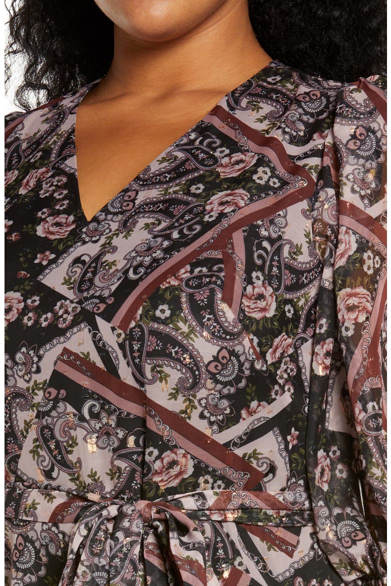 Paisley Metallic Dot Chiffon High-Low Dress, Alternate, color, MAUVE