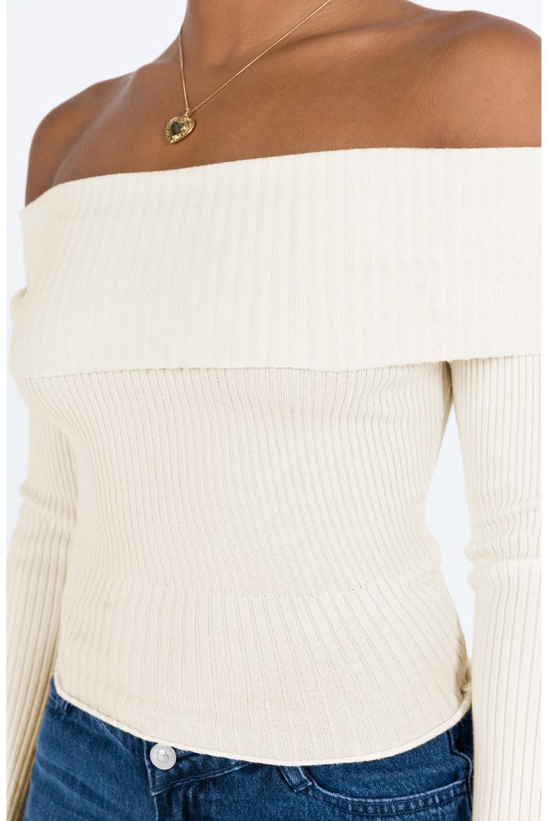 Morley Foldover Off the Shoulder Rib Sweater, Alternate, color, LIGHT BEIGE